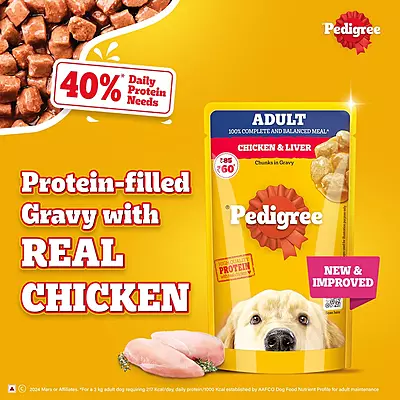 Pedigree Chicken & Liver Chunks in Gravy for Adult Dogs โ 130 g Pedigree Chicken & Liver Chunks in Gravy for Adult Dogs โ 130 g