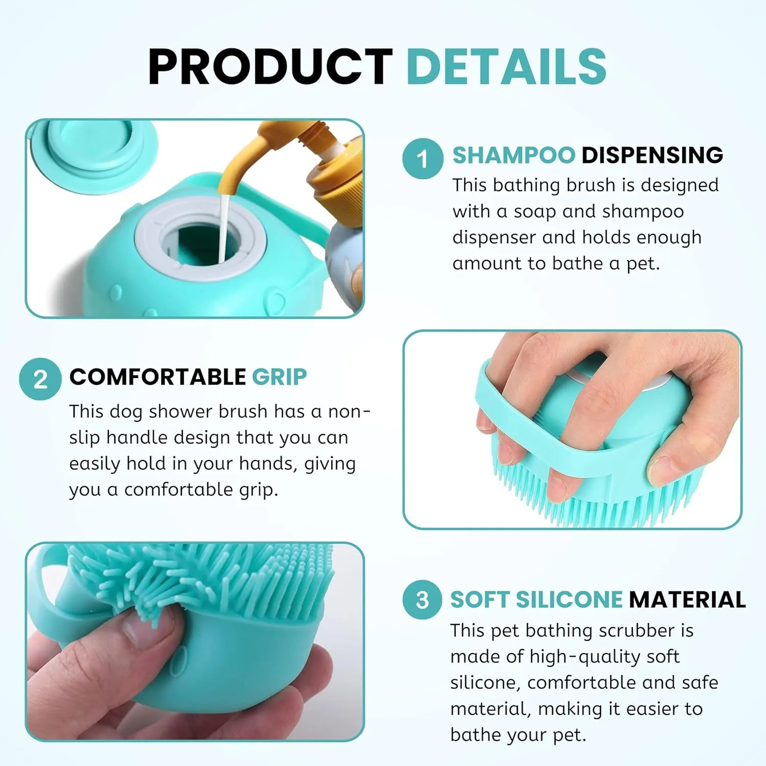 Pet Grooming Bath Massage Brush with Soap and Shampoo Dispenser Pet Grooming Bath Massage Brush with Soap and Shampoo Dispenser