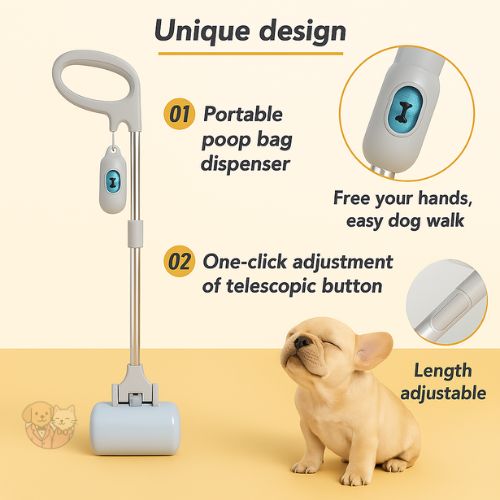 Adjustable Size Poop Scooper | Long Handle Waste Collector for Dogs, Cats & Pets