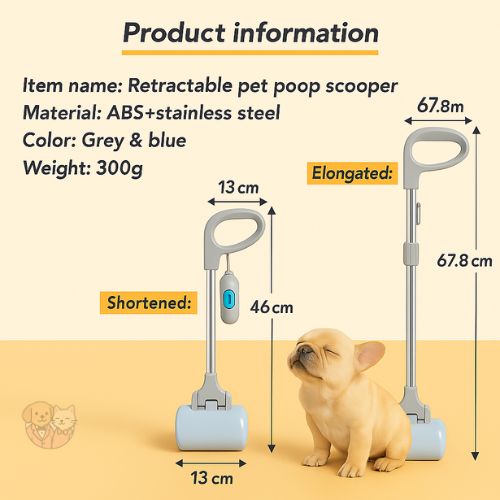 Adjustable Size Poop Scooper | Long Handle Waste Collector for Dogs, Cats & Pets