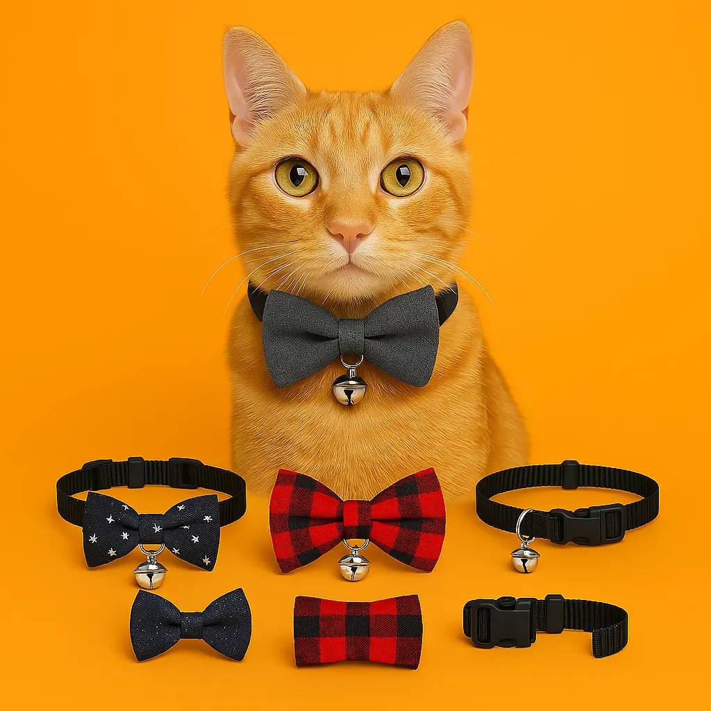 Adjustable Cat Collar with Bow Tie & Bell – 3 Bows Set