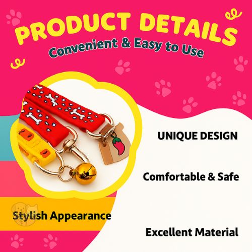 Bone Print Adjustable Pet Collar with Bell โ For Dogs & Cats Bone Print Adjustable Pet Collar with Bell โ For Dogs & Cats