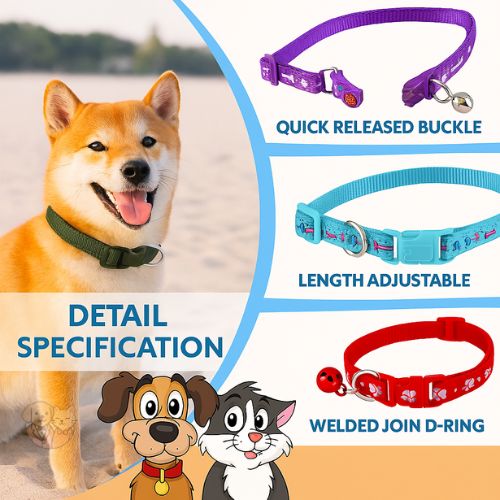 Bone Print Adjustable Pet Collar with Bell โ For Dogs & Cats Bone Print Adjustable Pet Collar with Bell โ For Dogs & Cats