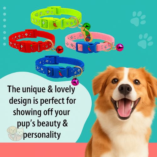 Bone Print Adjustable Pet Collar with Bell โ For Dogs & Cats Bone Print Adjustable Pet Collar with Bell โ For Dogs & Cats
