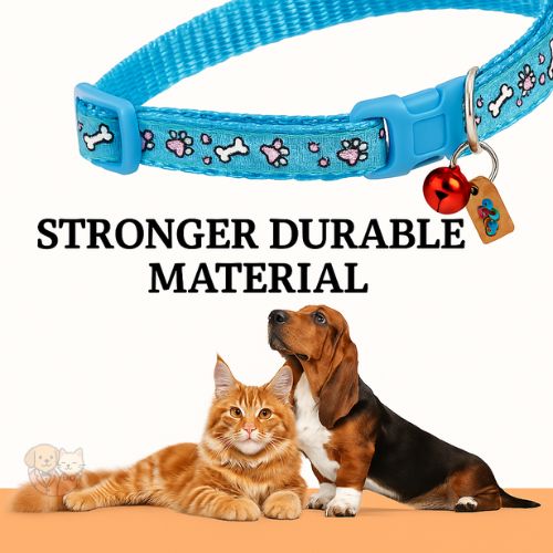 Bone Print Adjustable Pet Collar with Bell โ For Dogs & Cats Bone Print Adjustable Pet Collar with Bell โ For Dogs & Cats