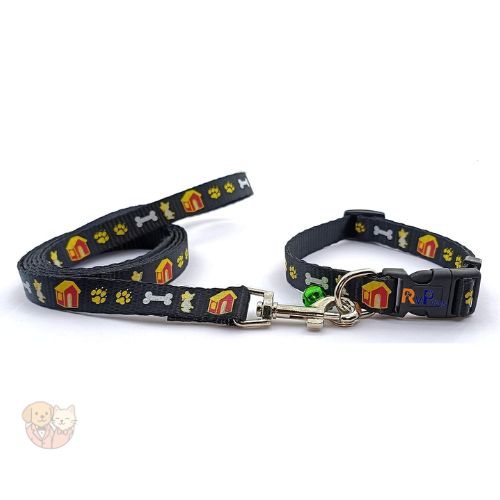 Bone Print Nylon Collar & Leash Set โ 15MM for Small & Medium Dogs (Pack of 2) Bone Print Nylon Collar & Leash Set โ 15MM for Small & Medium Dogs (Pack of 2)