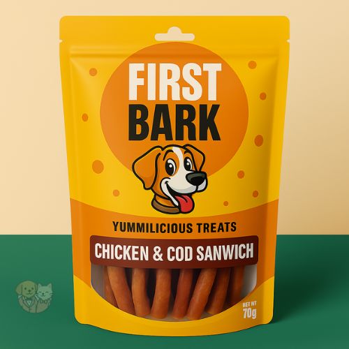 First Bark Chicken & COD Sandwichโ Dog Treat, 70โฏg First Bark Chicken & COD Sandwichโ Dog Treat, 70โฏg