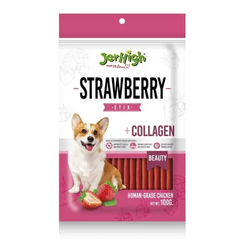 JerHigh Strawberry Sticks – Real Chicken & Blueberry Dog Treats, 70g
