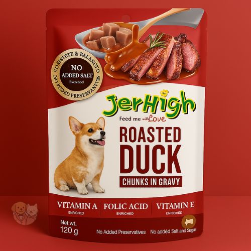 JerHigh Roasted Duck in Gravy – Wet Dog Food Pouch (120g)