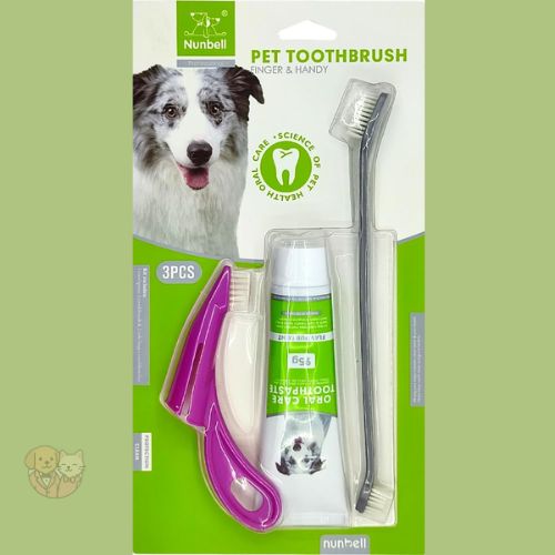 Nunbell Dental Care Kit for Dogs & Puppies – Toothbrush & Mint Toothpaste Set (95g)