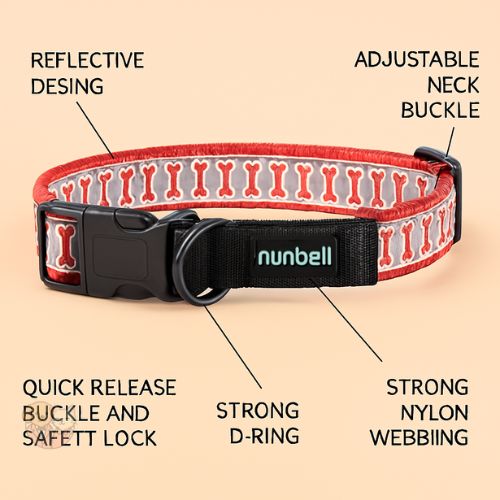 Nunbell Reflective Bone Print Pet Collar โ Adjustable & Night-Safe Nunbell Reflective Bone Print Pet Collar โ Adjustable & Night-Safe