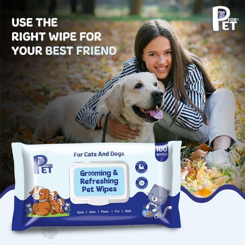 P for PET Grooming Wet Wipes – Antibacterial & Deodorizing Wipes for Dogs, Cats & All Pets (100 pcs)