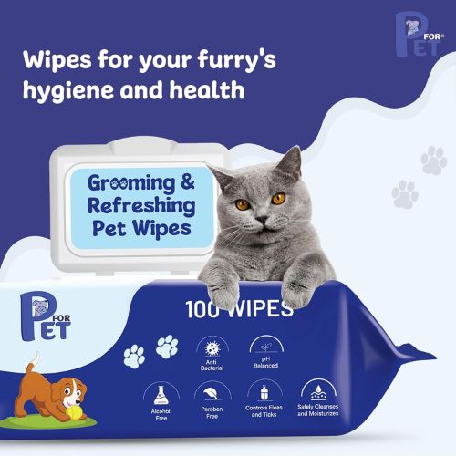 P for PET Grooming Wet Wipes – Antibacterial & Deodorizing Wipes for Dogs, Cats & All Pets (100 pcs)
