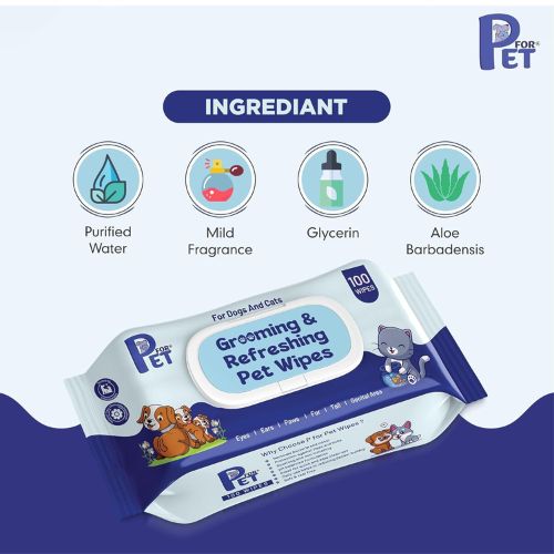 P for PET Grooming Wet Wipes – Antibacterial & Deodorizing Wipes for Dogs, Cats & All Pets (100 pcs)