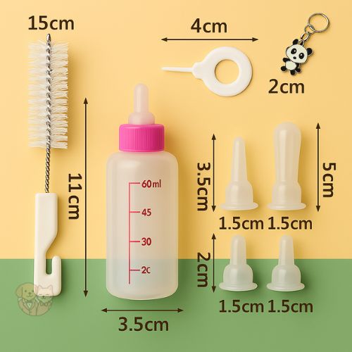 Pets Empire Puppy Nursing Bottle Kit – 60ml Milk Feeder with Nipple Brush (Color May Vary)