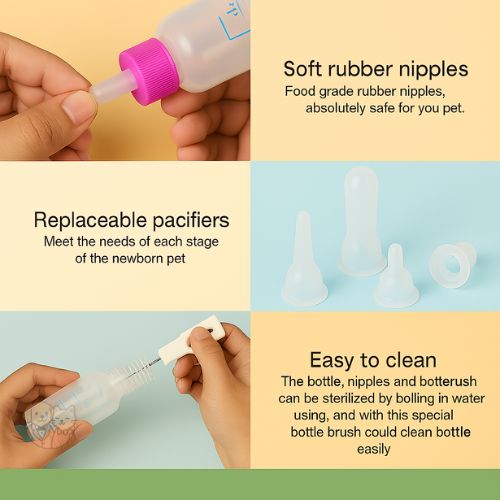 Pets Empire Puppy Nursing Bottle Kit – 60ml Milk Feeder with Nipple Brush (Color May Vary)