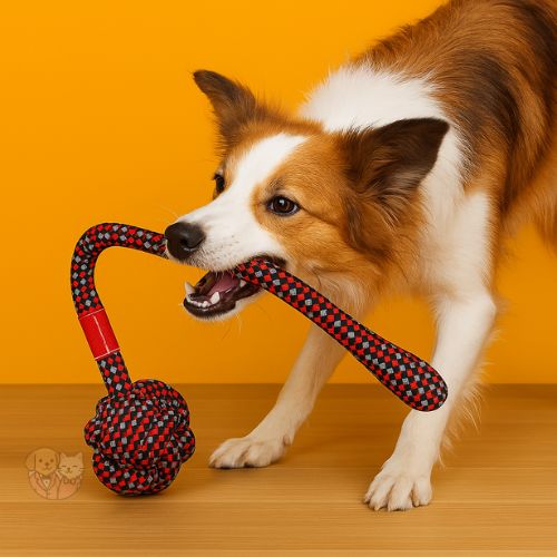 Rope Toy with Small Ball & Handle – Chew & Tug Toy for Puppies and Small Dogs