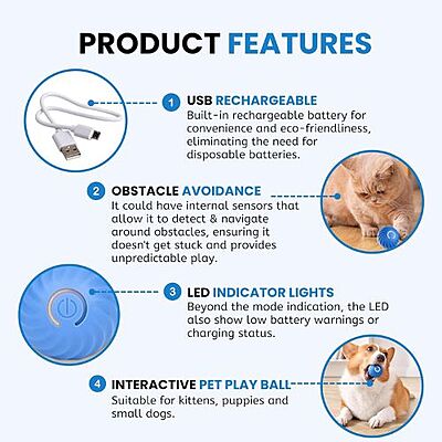 Smart LED Rolling Bouncing Ball โ Rechargeable Interactive Toy for Cats & SmallโMedium Dogs (2.2โณ) Smart LED Rolling Bouncing Ball โ Rechargeable Interactive Toy for Cats & SmallโMedium Dogs (2.2โณ)